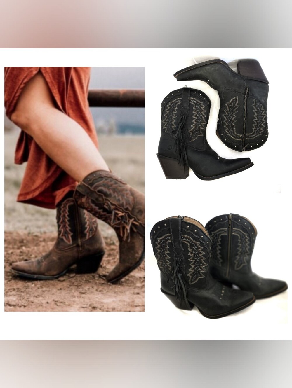 DSC DURANGO Snip Toe 'Crush' Western Zipper 8" Boots 9